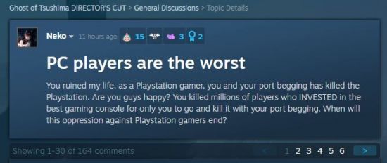 PS玩家抵制《对马岛之鬼》PC版：PC玩家最垃圾